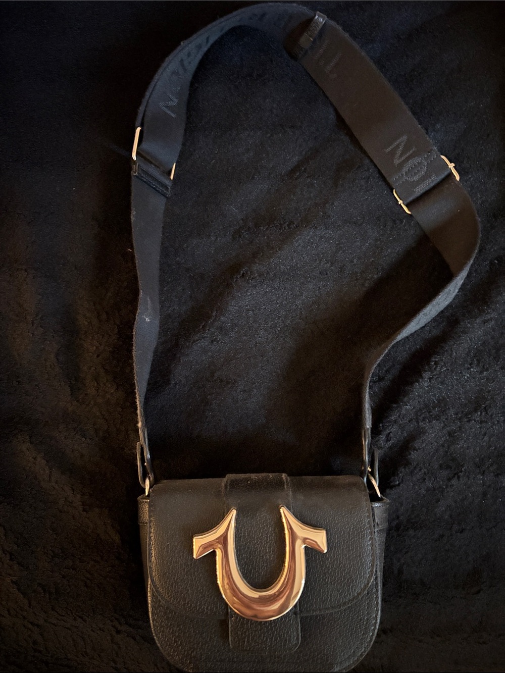 True Religion Black Shoulder Bag with Gold Hardware